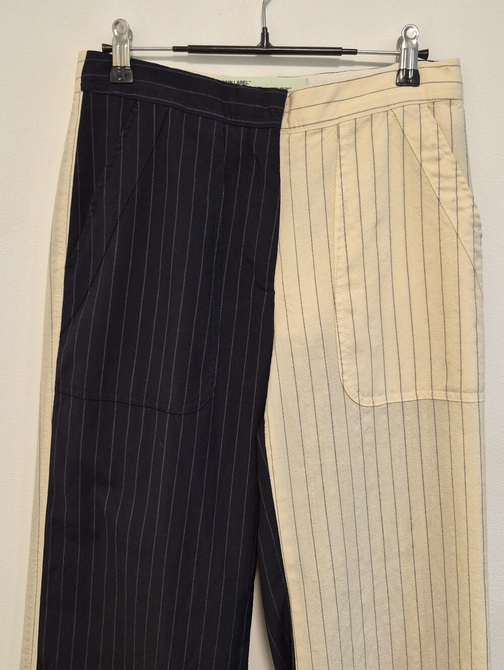 Off-White c/o Virgil Abloh Pinstripe Trousers Split Black/Cream Women's Sz 27 - Picture 3 of 10